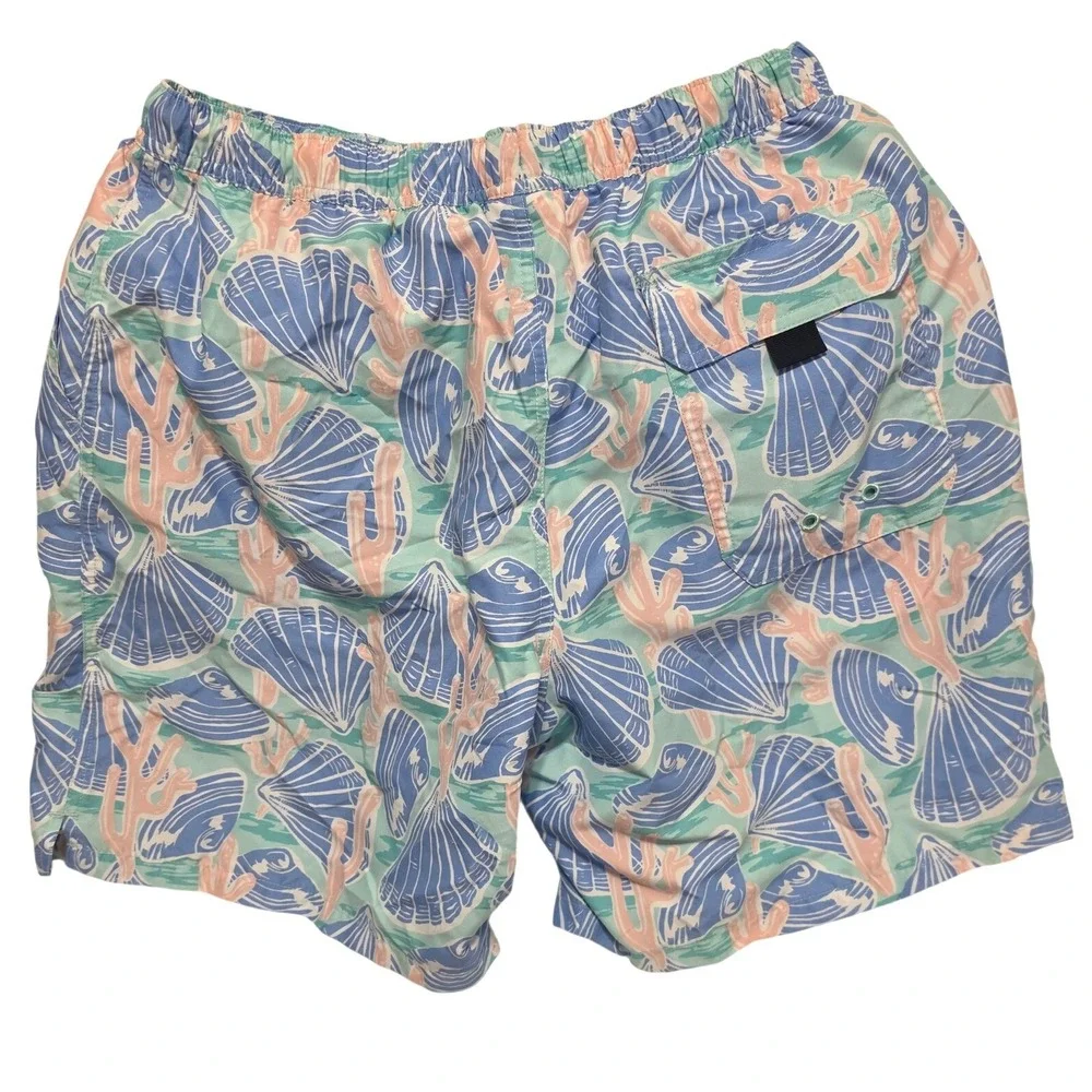 Vineyard Vines Mens Swim Trunks Medium Blue‎ Pink Seashell Coral Board Shorts